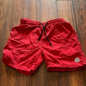 Moncler Red Swim Trunks with Black Drawstring